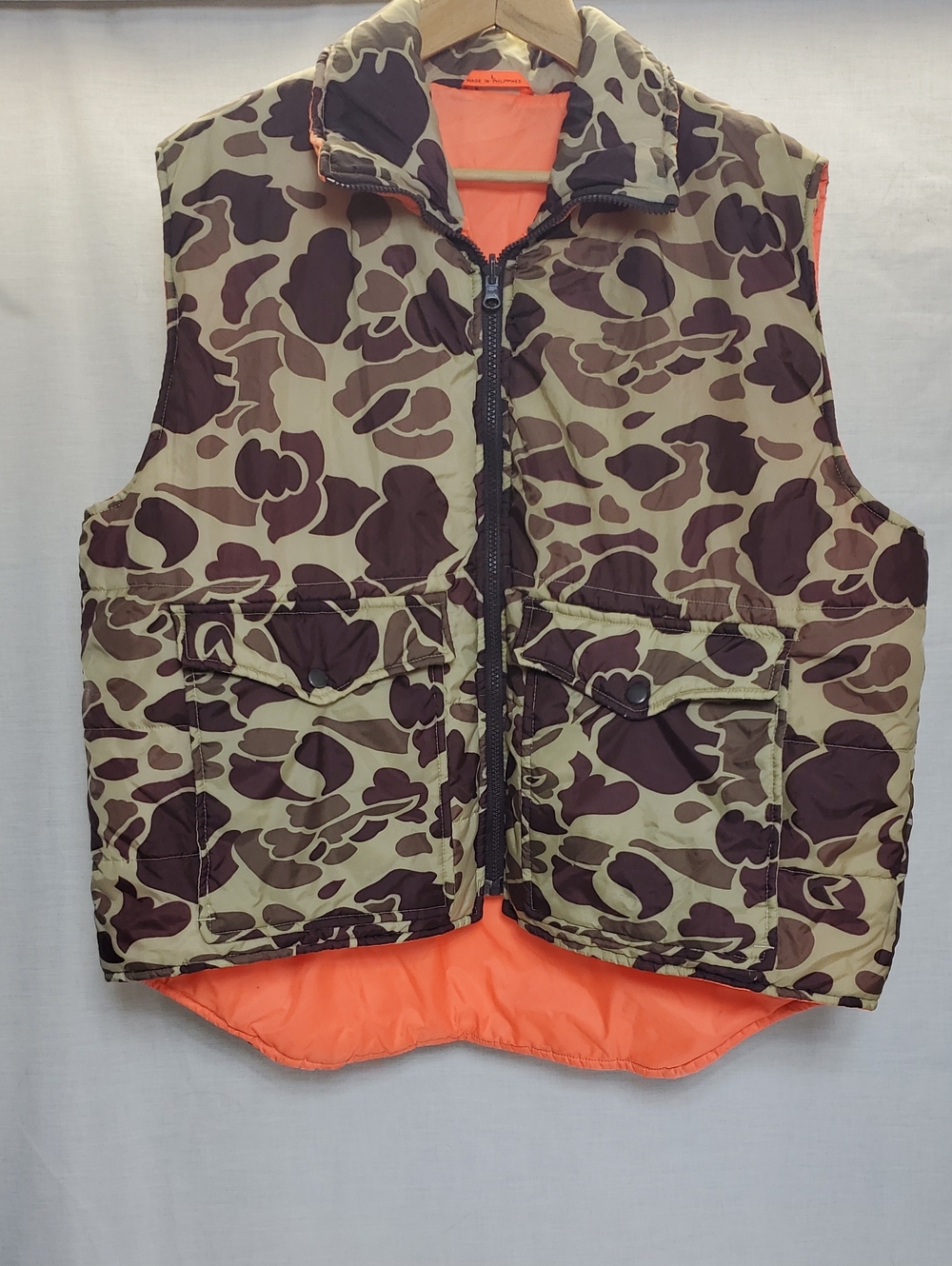 Reversible Camouflage Hunting Puffer Vest - Green Brown Orange
